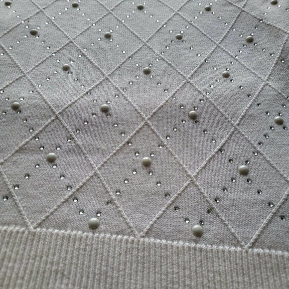 Elle Women's Embellished Diamond Stitch Sweater Soft Cotton Blend, Medium, - Picture 3 of 12